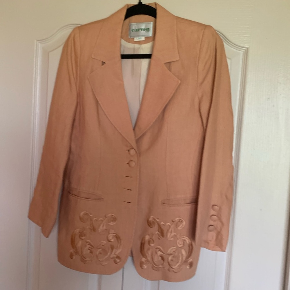 Carven (French designer) linen jacket with embroidery lower area